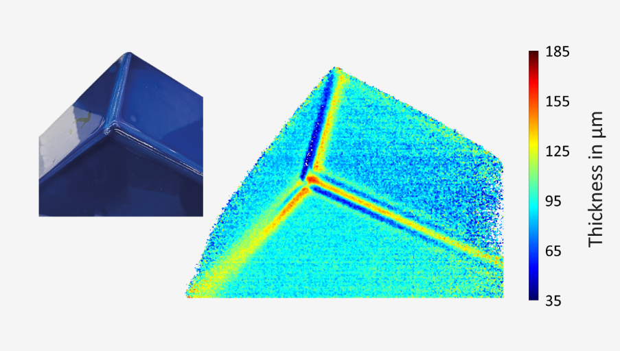 Coating thickness map showing local variation across a technical component
