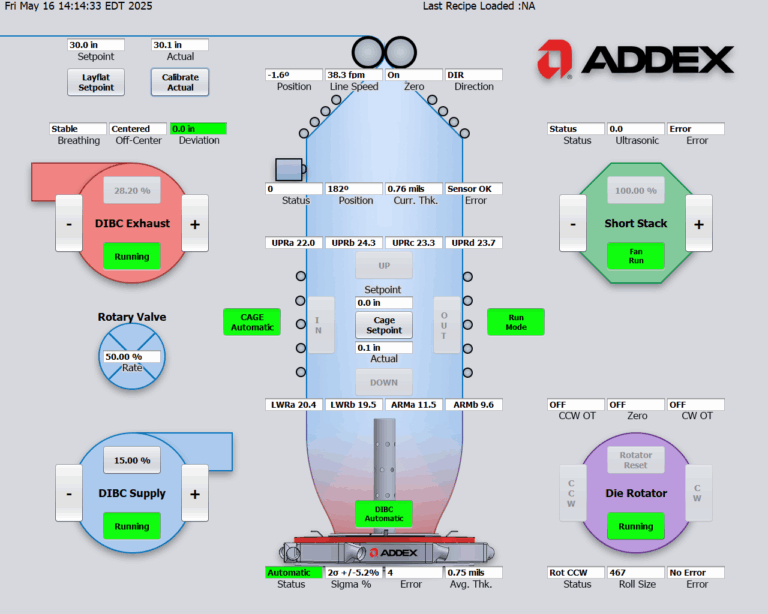 Addex Gen3 operator interface for Digital IBC and blown film controls