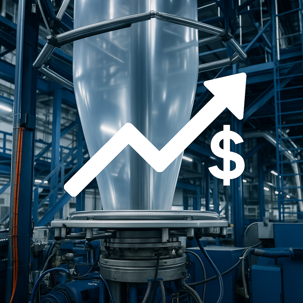 Blown Film line with dollar sign for money savings.