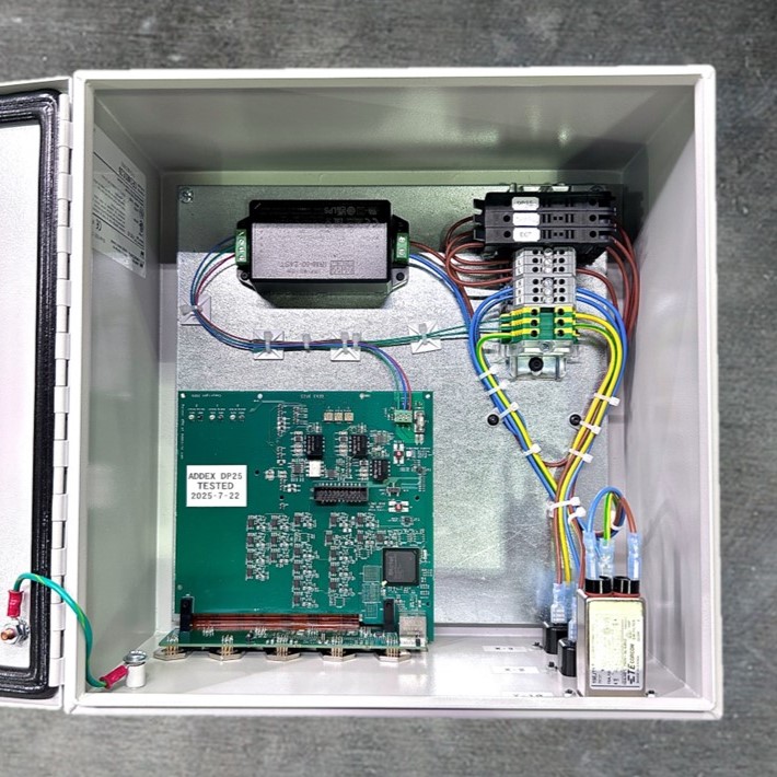 Blown film controller for rotating die and oscillating haul-off synchronization.