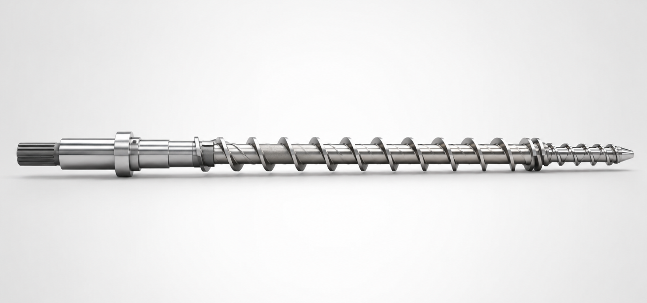 Extruder screw featured in the plastics extrusion troubleshooting guide