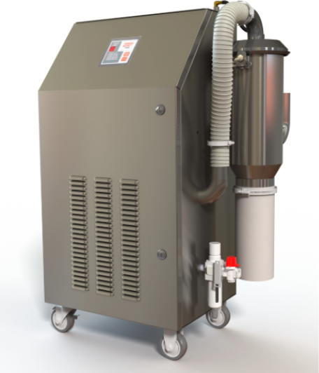 Packaged vacuum loading system for a compact resin drying cell
