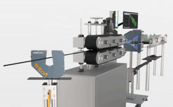 LaserLinc extrusion measurement system monitoring a moving plastic product